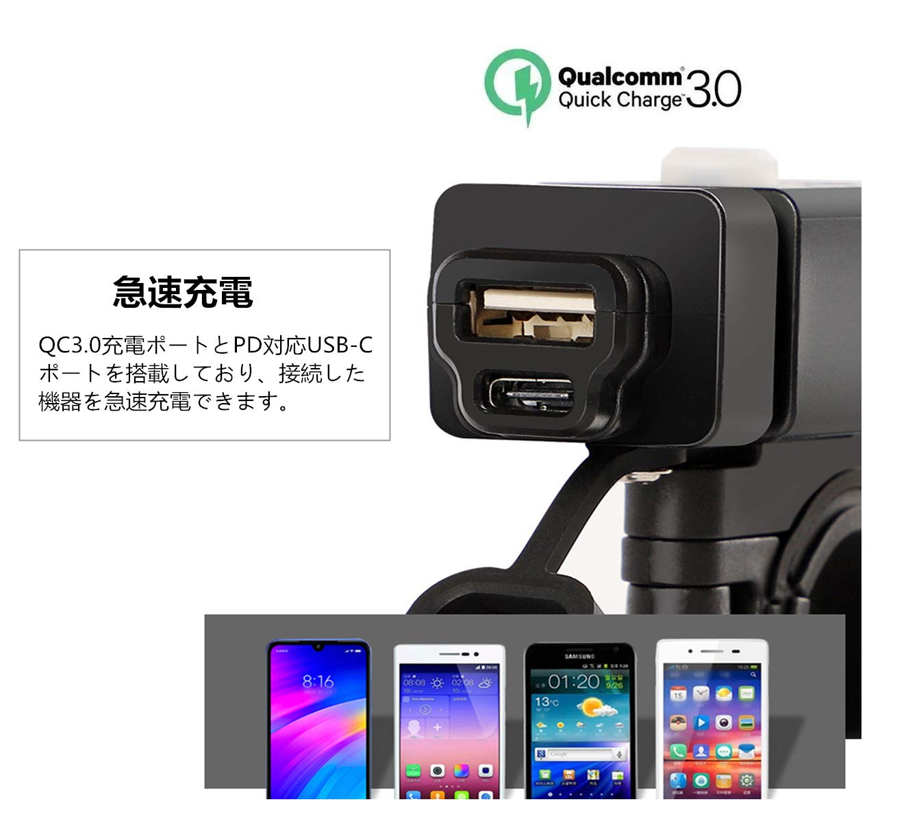 Amazon.co.jp: SHEAWA バイク USB電源 充電器 USBポート QC3.0